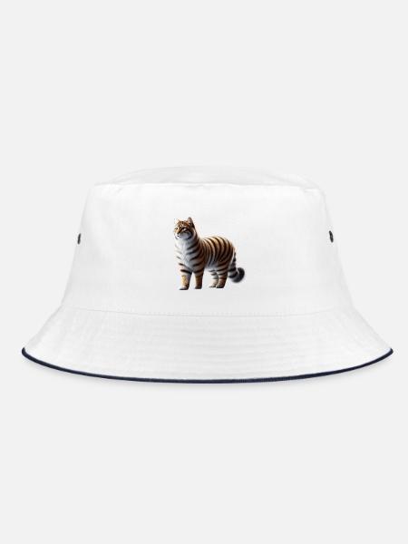 Tiger Katze - Bucket Hat - Weiß/Navy - Vorne