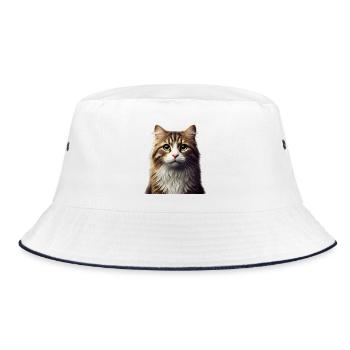 Katze - Bucket Hat - Weiß/Navy - Vorne