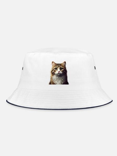 Cat - Bucket Hat - white/navy - Front