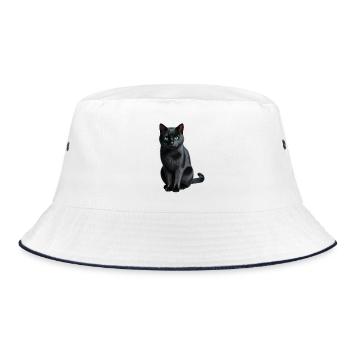 Schwarze Katze - Bucket Hat - Weiß/Navy - Vorne