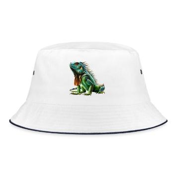 Grüner Leguan Iguana - Bucket Hat - Weiß/Navy - Vorne