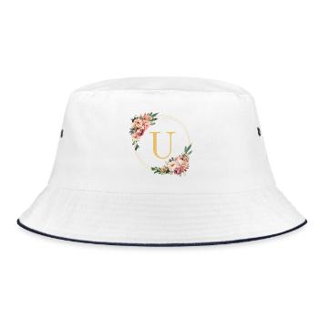 U Monogramm, Blumen-Kranz, personalisierbar - Bucket Hat - Weiß/Navy - Vorne