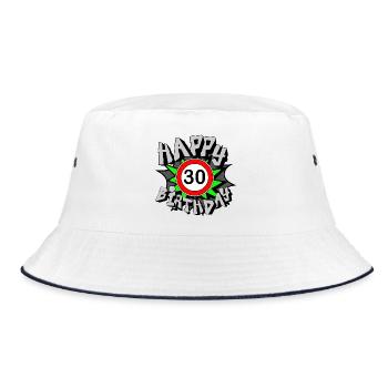 30th Birthday , Airbrush Happy 30 (25) - Bucket Hat - white/navy - Front