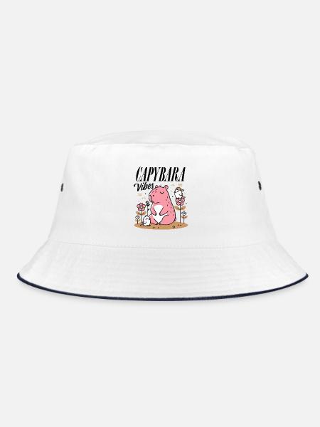 Relaxed capybara with friends - Bucket Hat - white/navy - Front