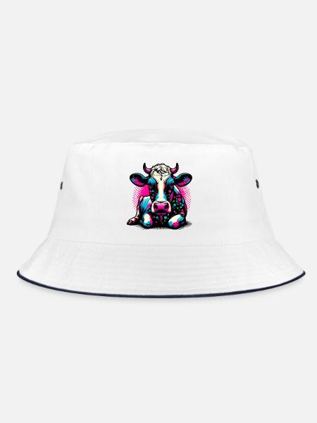 Kuh - Bucket Hat - Weiß/Navy