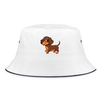 Cartoon Dackel - Bucket Hat - Weiß/Navy - Vorne