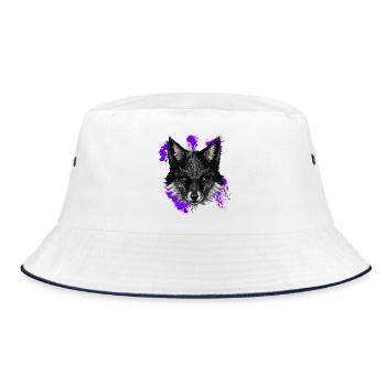 Fuchskopf tribals Ornamentiert Fleckenmuster - Bucket Hat - Weiß/Navy - Vorne