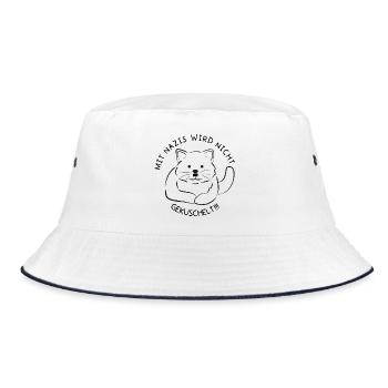 Minimalistische Katzen-Linienzeichnung Nazis raus - Bucket Hat - Weiß/Navy - Vorne