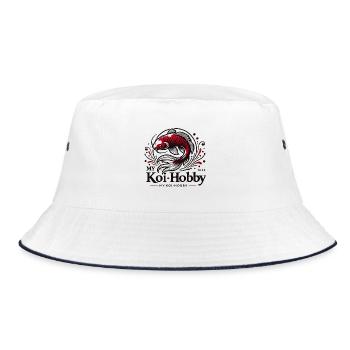 Eleganter roter Koi Fisch mit Wasserwelleneffekt - Bucket Hat - Weiß/Navy - Vorne