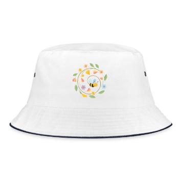 Playful bee with summer flowers - Bucket Hat - white/navy - Front
