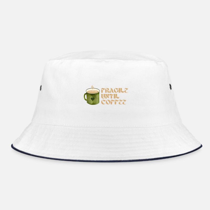 Fragile Until Coffee – Lustiges Kaffee-Design - Bucket Hat - Weiß/Navy