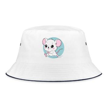 Funny Cartoon Running Mouse Art - Cheese Lover - Bucket Hat - white/navy - Front