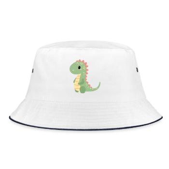 Buntes Dino Kindermotiv - Bucket Hat - Weiß/Navy - Vorne