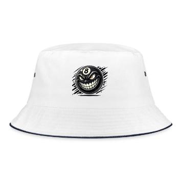 Böse 8-Ball – Das grinsende Billard Monster - Bucket Hat - Weiß/Navy - Vorne