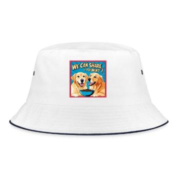Comic Dogs - We Can Share If You Want - Bucket Hat - Weiß/Navy - Vorne