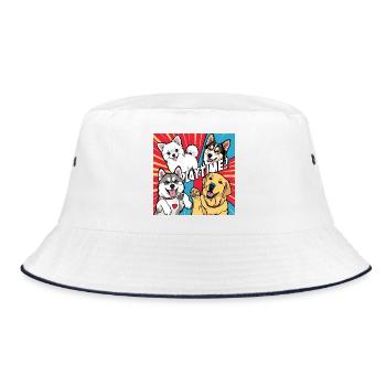 Playtime - Golden Retriever , Husky , Pomeranian - Bucket Hat - white/navy - Front