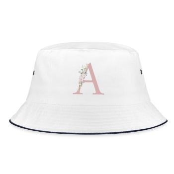 A Monogram, Floral, Personalizable - Bucket Hat - white/navy - Front