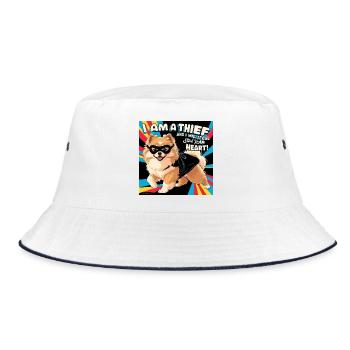 Comicstyle Pomeranian Dog "I am a thief" - Bucket Hat - white/navy - Front