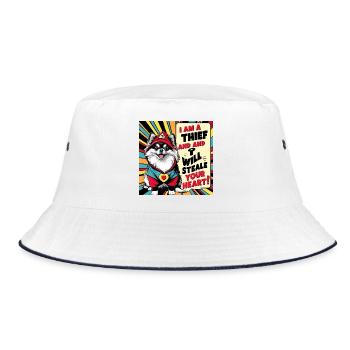 Pomeranian Dog "I am a thief" - Bucket Hat - white/navy - Front