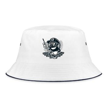 Stylischer 8-Ball Billard - Bucket Hat - Weiß/Navy - Vorne