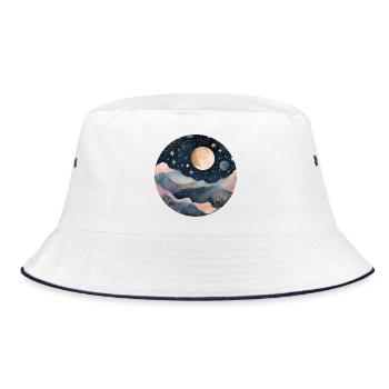Moonlit Dreamscape Over Pastel Peaks - Bucket Hat - white/navy - Front