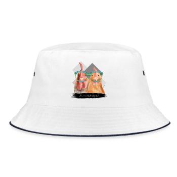 JvG Hühner "Ja, owa huhndatpro!" - Bucket Hat - Weiß/Navy - Vorne