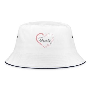 große Schwester rosa grau Herz - Bucket Hat - Weiß/Navy - Vorne