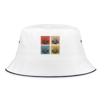 Vintage Fischkutter – Maritime Nostalgie - Bucket Hat - Weiß/Navy - Vorne