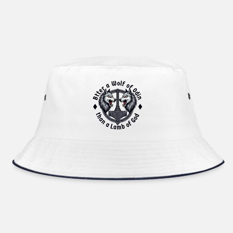 Lieber ein Wolf Odins als ein Lamm Gottes - Bucket Hat - Weiß/Navy
