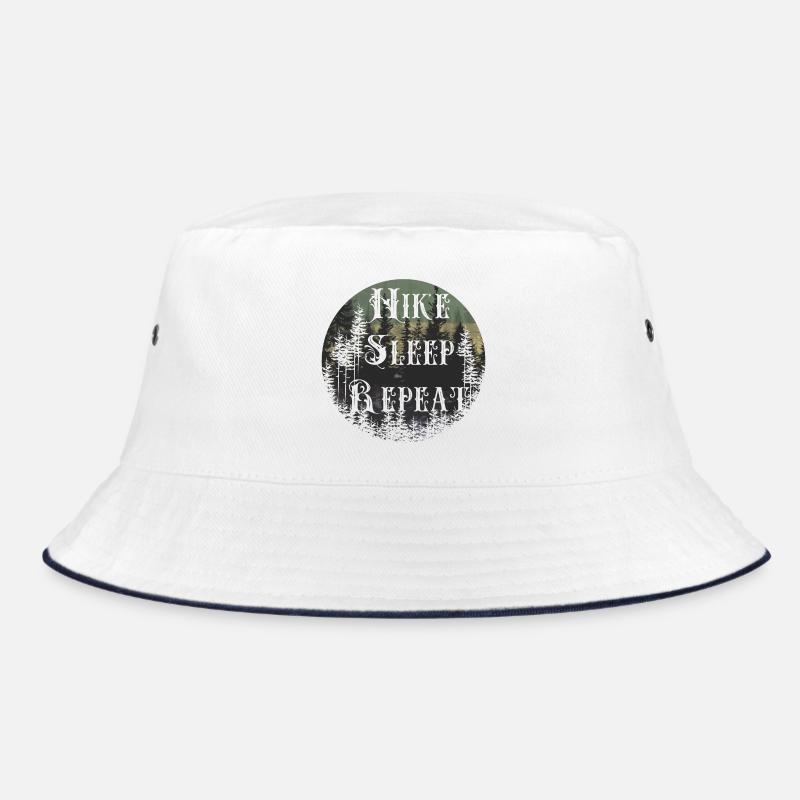 Make Sleep Repeat – Waldsilhouette Rund - Bucket Hat - Weiß/Navy