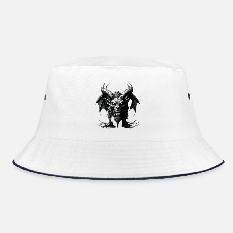 Furchterregender Dämon mit Hörnern & Fledermausflü - Bucket Hat - Weiß/Navy