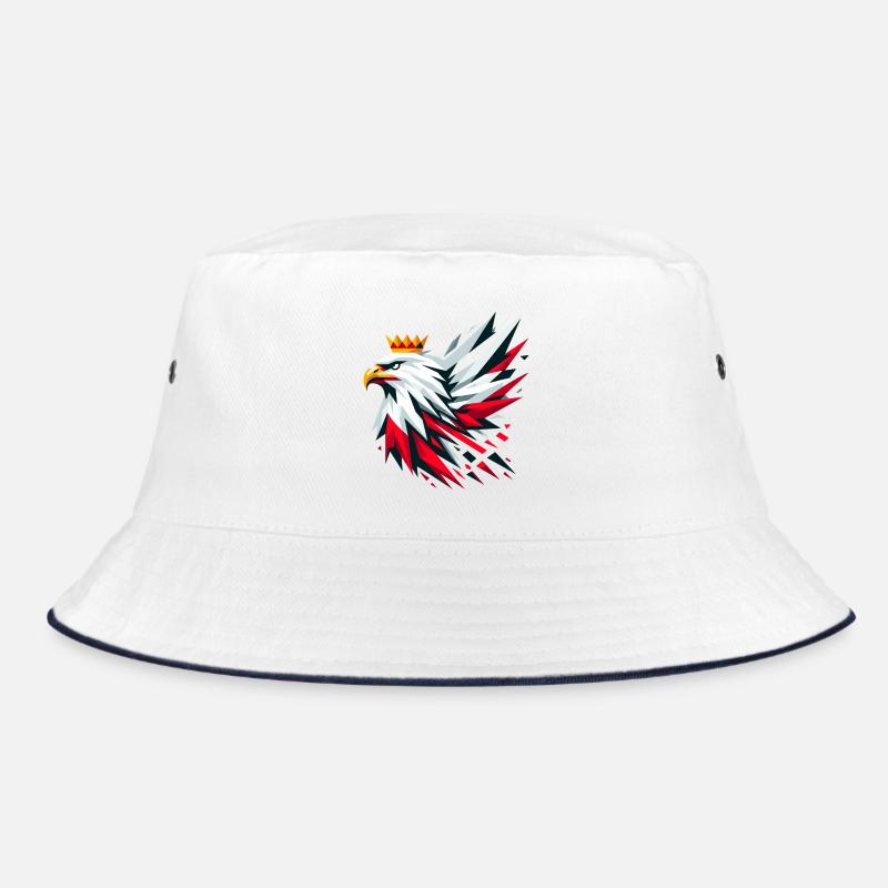 Poland Polska Eagle Flag Flag Geometry Gift - Bucket Hat - white/navy
