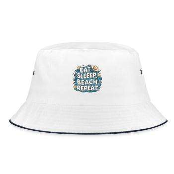 Essen Schlaf Strand Wiederholen - Bucket Hat - Weiß/Navy - Vorne