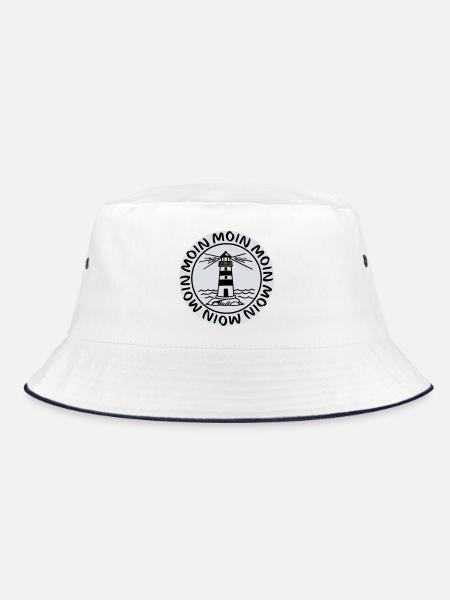 Moin Moin Leuchtturm – Maritimes Küsten Design - Bucket Hat - Weiß/Navy - Vorne