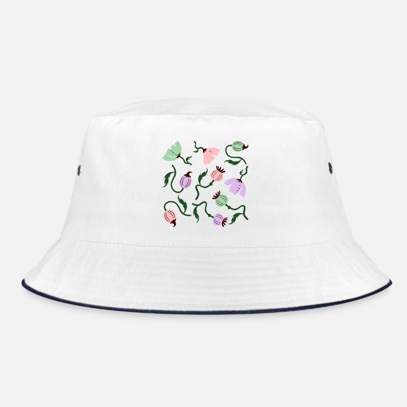 Kräftige Mohnblumen L Florale Mohnblumen - Bucket Hat - Weiß/Navy
