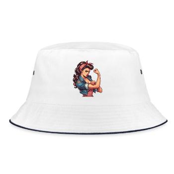 Strong Confident Woman Rockabilly Gift - Bucket Hat - white/navy - Front