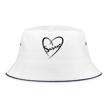 Susan Surname First name in heart frame - Bucket Hat - white/navy - Front