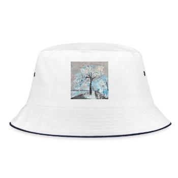Winterlicher Baum in Aquarellstil - Bucket Hat - Weiß/Navy - Vorne