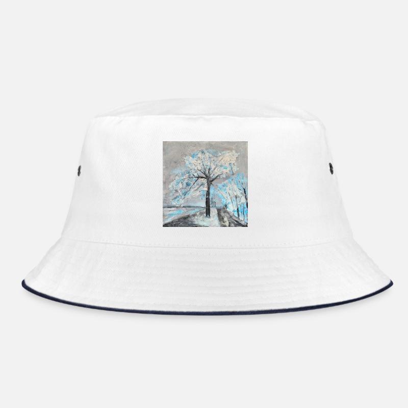 Winterlicher Baum in Aquarellstil - Bucket Hat - Weiß/Navy