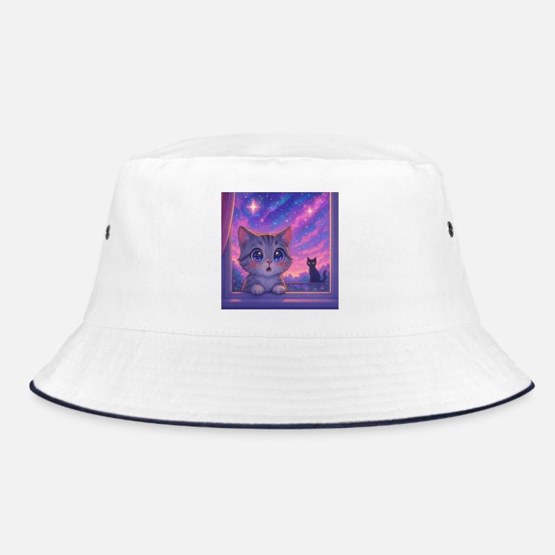Cosmic Cat with Star Eyes Bucket Hat