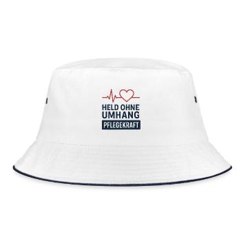 Pflegekraft Shirt – Held ohne Umhang Geschenk - Bucket Hat - Weiß/Navy - Vorne