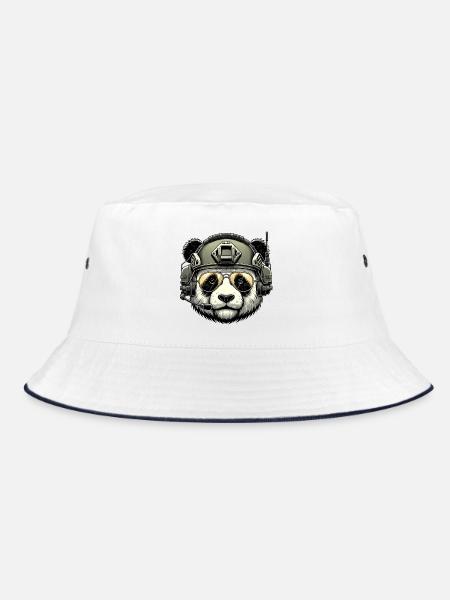 Panda Militär Armee Design - Bucket Hat - Weiß/Navy - Vorne