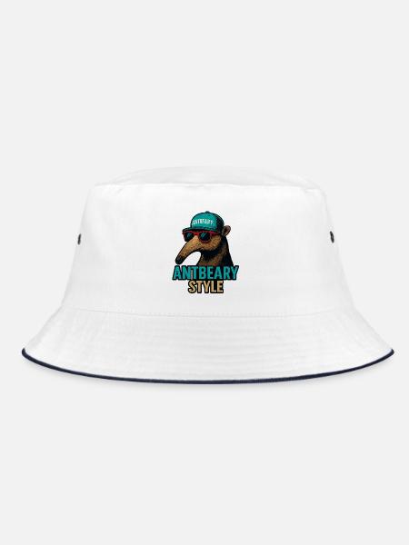 Antbeary Style Aardvark Cartoon - Bucket Hat - white/navy - Front
