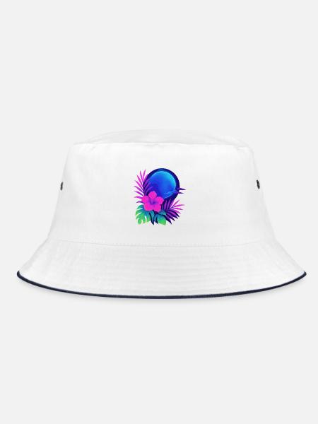 Neon Tropic Moon - Bucket Hat - Weiß/Navy - Vorne