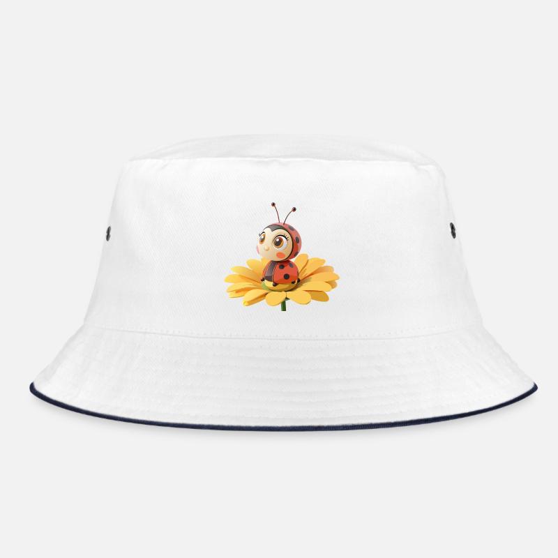 Cute ladybug on a flower Bucket Hat