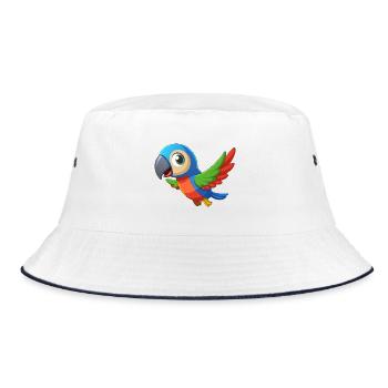Bunter Baby-Papagei im Flug - Bucket Hat - Weiß/Navy - Vorne