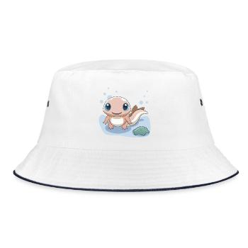 Kleiner rosa Salamander am Ufer - Bucket Hat - Weiß/Navy - Vorne