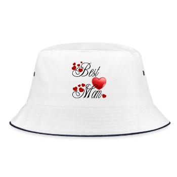 Best Mom, Calligraphy with Red Hearts - Bucket Hat - white/navy - Front