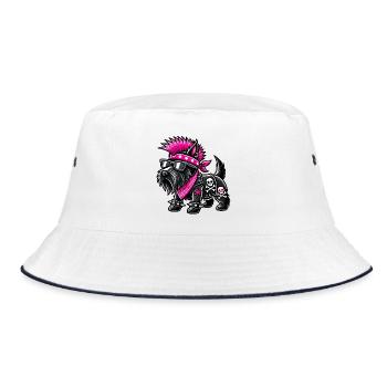 Scottish Terrier Punk Musik - Bucket Hat - Weiß/Navy - Vorne
