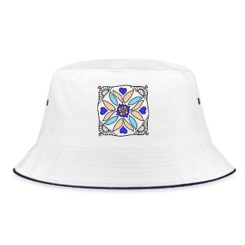 Mandala Flower Circle in Blue Beige - Bucket Hat - white/navy - Front